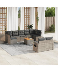 Salon de jardin avec coussins 10 pcs gris résine tressée | Mobilier & Déco