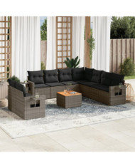 Salon de jardin avec coussins 10 pcs gris résine tressée | Mobilier & Déco
