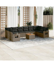 Salon de jardin 11 pcs avec coussins gris résine tressée | Mobilier & Déco