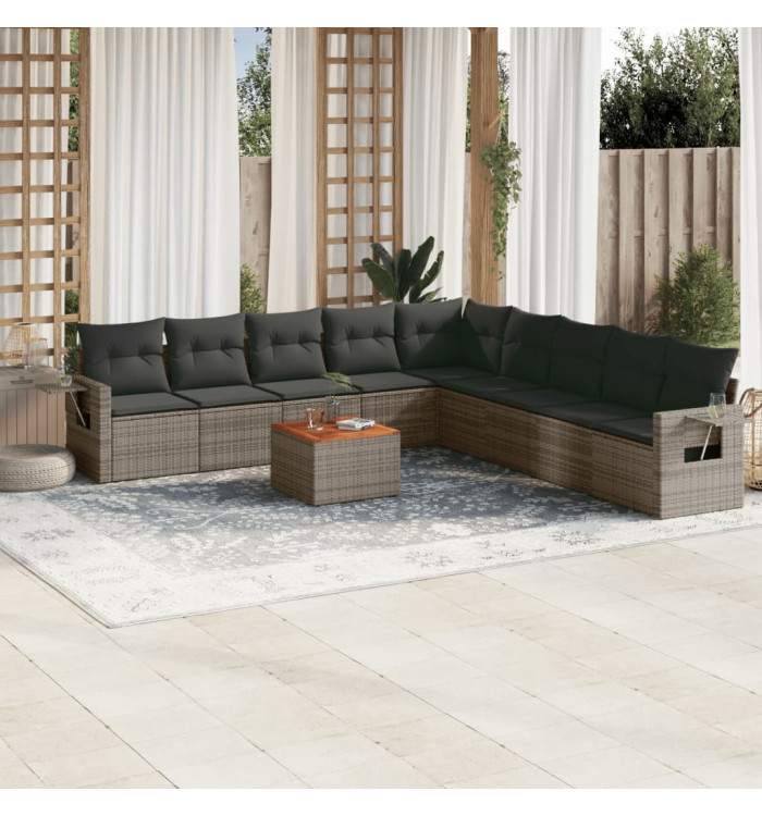 Salon de jardin avec coussins 10 pcs gris résine tressée | Mobilier & Déco