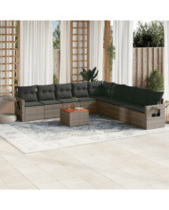 Salon de jardin avec coussins 10 pcs gris résine tressée | Mobilier & Déco