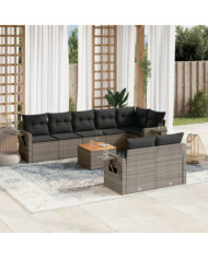 Salon de jardin 9 pcs avec coussins gris résine tressée | Mobilier & Déco