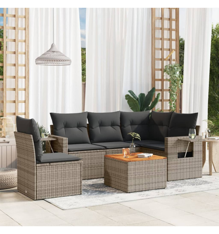 Salon de jardin 6 pcs avec coussins gris résine tressée | Mobilier & Déco