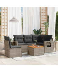 Salon de jardin 6 pcs avec coussins gris résine tressée | Mobilier & Déco