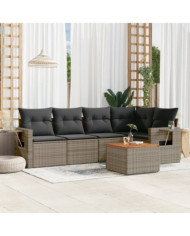 Salon de jardin 6 pcs avec coussins gris résine tressée | Mobilier & Déco