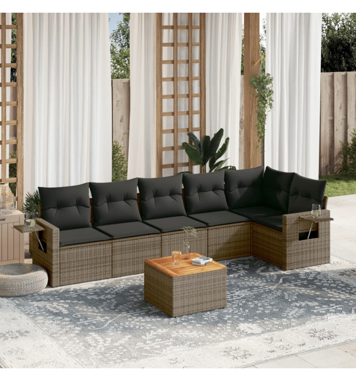 Salon de jardin avec coussins 7 pcs gris résine tressée | Mobilier & Déco