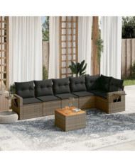 Salon de jardin avec coussins 7 pcs gris résine tressée | Mobilier & Déco