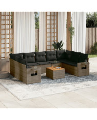 Salon de jardin avec coussins 10 pcs gris résine tressée | Mobilier & Déco