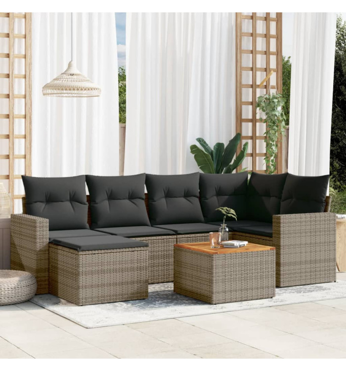Salon de jardin avec coussins 7 pcs gris résine tressée | Mobilier & Déco