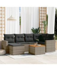 Salon de jardin avec coussins 7 pcs gris résine tressée | Mobilier & Déco