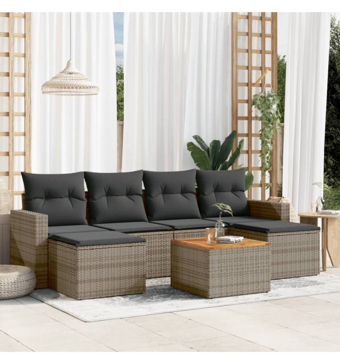 Salon de jardin avec coussins 7 pcs gris résine tressée | Mobilier & Déco