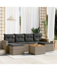 Salon de jardin avec coussins 7 pcs gris résine tressée | Mobilier & Déco