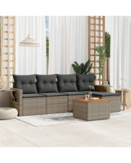 Salon de jardin 6 pcs avec coussins gris résine tressée | Mobilier & Déco