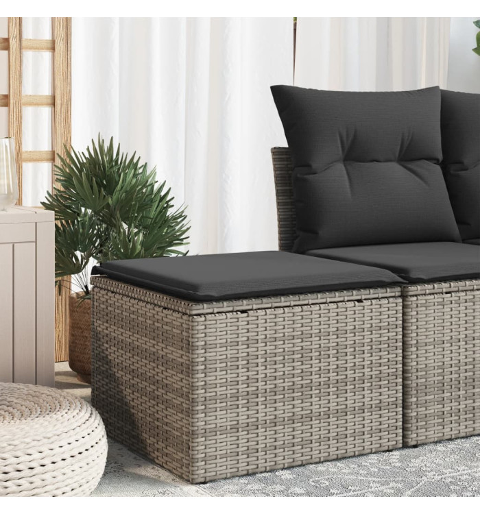 Tabouret de jardin avec coussin gris 55x55x37 cm résine tressée | Mobilier & Déco