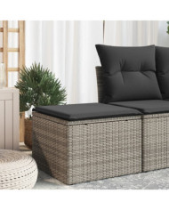Tabouret de jardin avec coussin gris 55x55x37 cm résine tressée | Mobilier & Déco