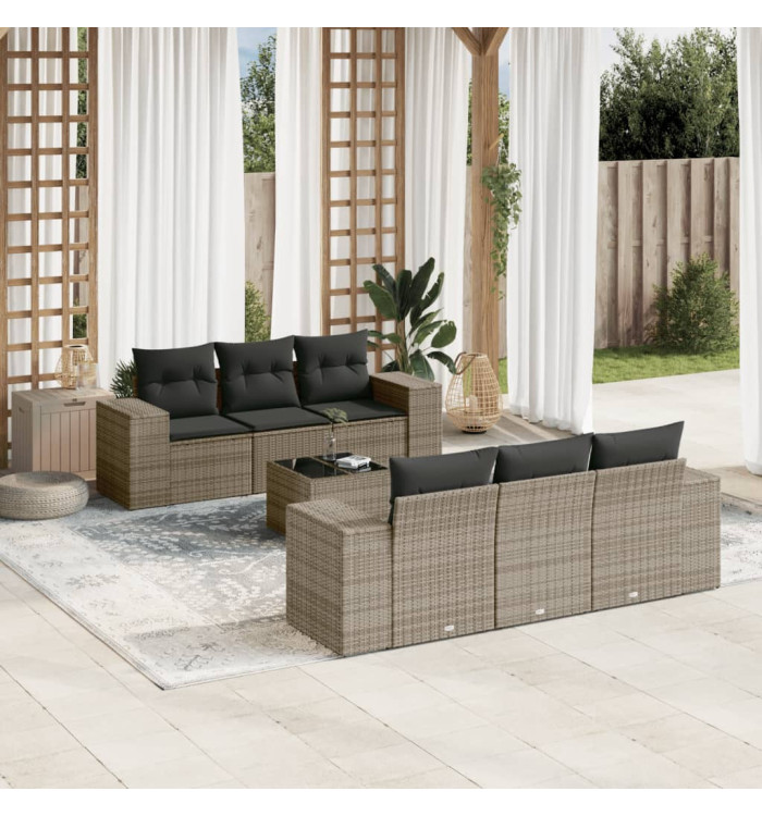 Salon de jardin avec coussins 7 pcs gris résine tressée | Mobilier & Déco