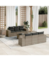 Salon de jardin avec coussins 7 pcs gris résine tressée | Mobilier & Déco