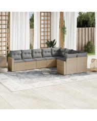 Salon de jardin avec coussins 9 pcs beige résine tressée | Mobilier & Déco