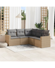 Salon de jardin avec coussins 5 pcs beige résine tressée | Mobilier & Déco