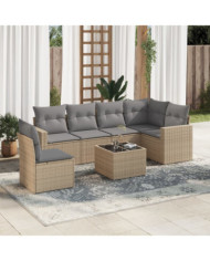 Salon de jardin avec coussins 7 pcs beige résine tressée | Mobilier & Déco