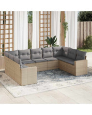 Salon de jardin avec coussins 9 pcs beige résine tressée | Mobilier & Déco