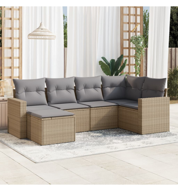 Salon de jardin avec coussins 6 pcs beige résine tressée | Mobilier & Déco