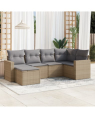 Salon de jardin avec coussins 6 pcs beige résine tressée | Mobilier & Déco