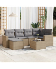 Salon de jardin avec coussins 7 pcs beige résine tressée | Mobilier & Déco