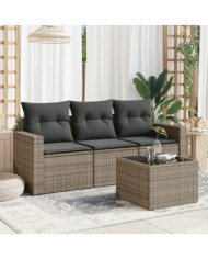 Salon de jardin 4 pcs avec coussins gris résine tressée | Mobilier & Déco