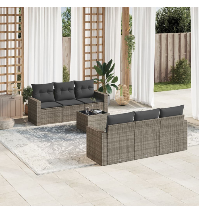 Salon de jardin avec coussins 7 pcs gris résine tressée | Mobilier & Déco