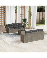 Salon de jardin avec coussins 7 pcs gris résine tressée | Mobilier & Déco