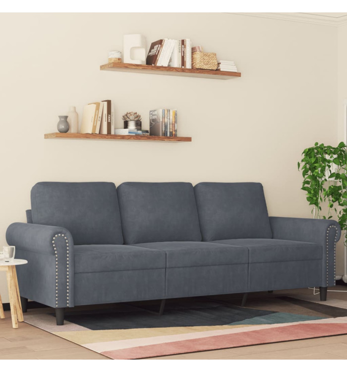 Canapé à 3 places Gris foncé 180 cm Velours | Mobilier & Déco