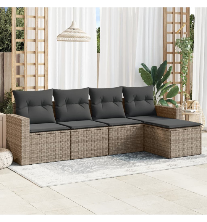 Salon de jardin 5 pcs avec coussins gris résine tressée | Mobilier & Déco