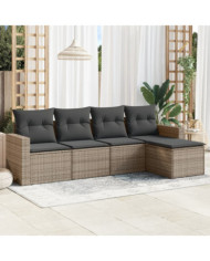 Salon de jardin 5 pcs avec coussins gris résine tressée | Mobilier & Déco