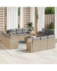 Salon de jardin avec coussins 13 pcs beige résine tressée | Mobilier & Déco