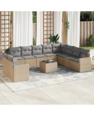 Salon de jardin 11 pcs avec coussins beige résine tressée | Mobilier & Déco