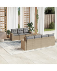 Salon de jardin avec coussins 8 pcs beige résine tressée | Mobilier & Déco
