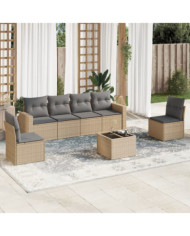 Salon de jardin avec coussins 7 pcs beige résine tressée | Mobilier & Déco