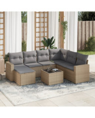 Salon de jardin avec coussins 8 pcs beige résine tressée | Mobilier & Déco