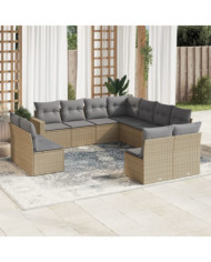 Salon de jardin 11 pcs avec coussins beige résine tressée | Mobilier & Déco