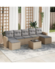 Salon de jardin avec coussins 8 pcs beige résine tressée | Mobilier & Déco