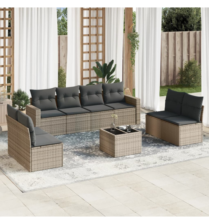 Salon de jardin avec coussins 9 pcs beige résine tressée | Mobilier & Déco