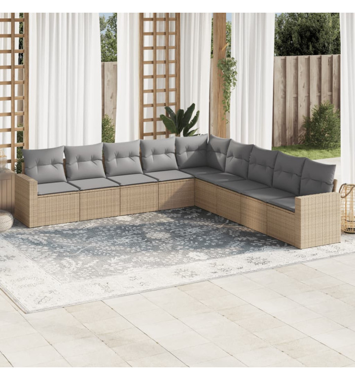 Salon de jardin avec coussins 9 pcs beige résine tressée | Mobilier & Déco