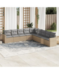 Salon de jardin avec coussins 9 pcs beige résine tressée | Mobilier & Déco
