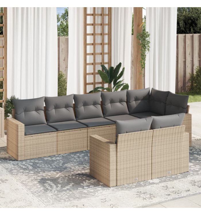 Salon de jardin avec coussins 8 pcs beige résine tressée | Mobilier & Déco