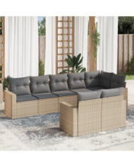 Salon de jardin avec coussins 8 pcs beige résine tressée | Mobilier & Déco