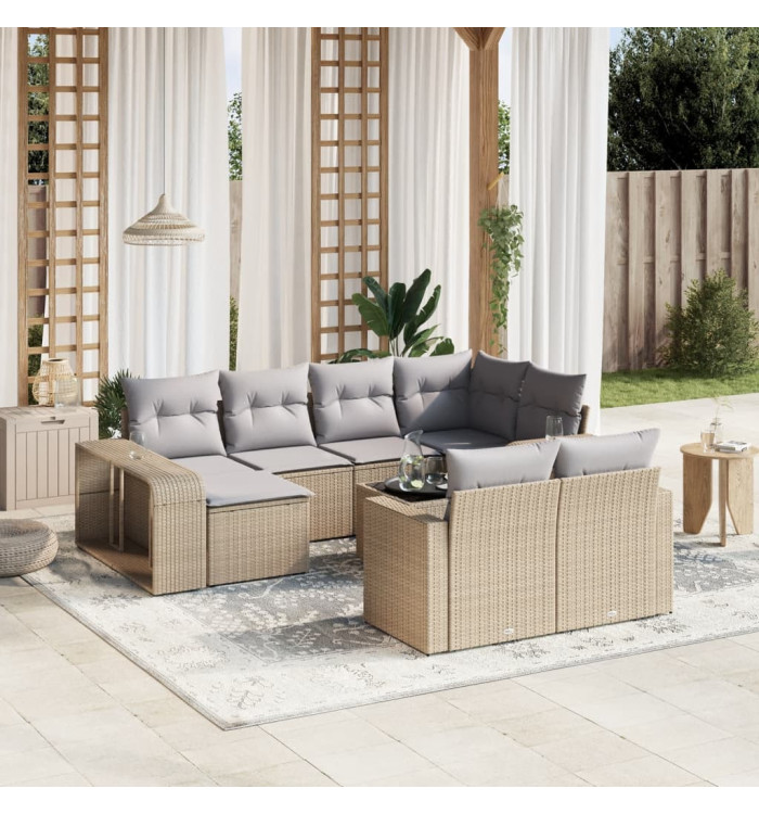 Salon de jardin 11 pcs avec coussins beige résine tressée | Mobilier & Déco