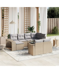 Salon de jardin 11 pcs avec coussins beige résine tressée | Mobilier & Déco