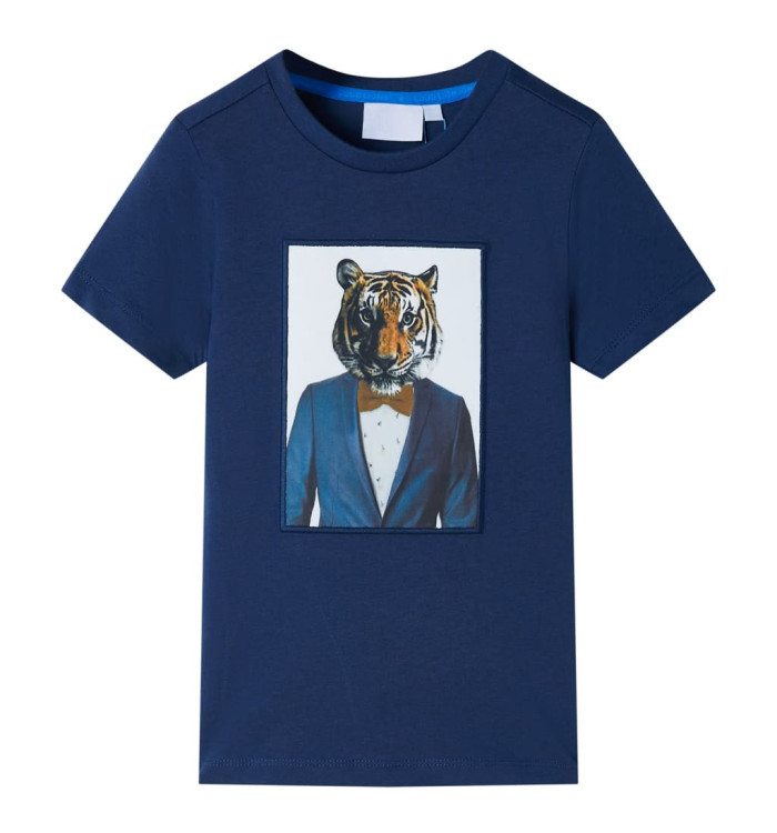 T-shirt pour enfants avec manches courtes bleu foncé 140 | Mobilier & Déco