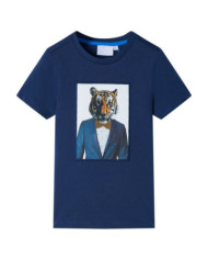 T-shirt pour enfants avec manches courtes bleu foncé 140 | Mobilier & Déco